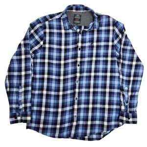 Racing Green Blue Plaid Button Up Shirt Long Sleeve Outdoors‎ Fall Cotton Large